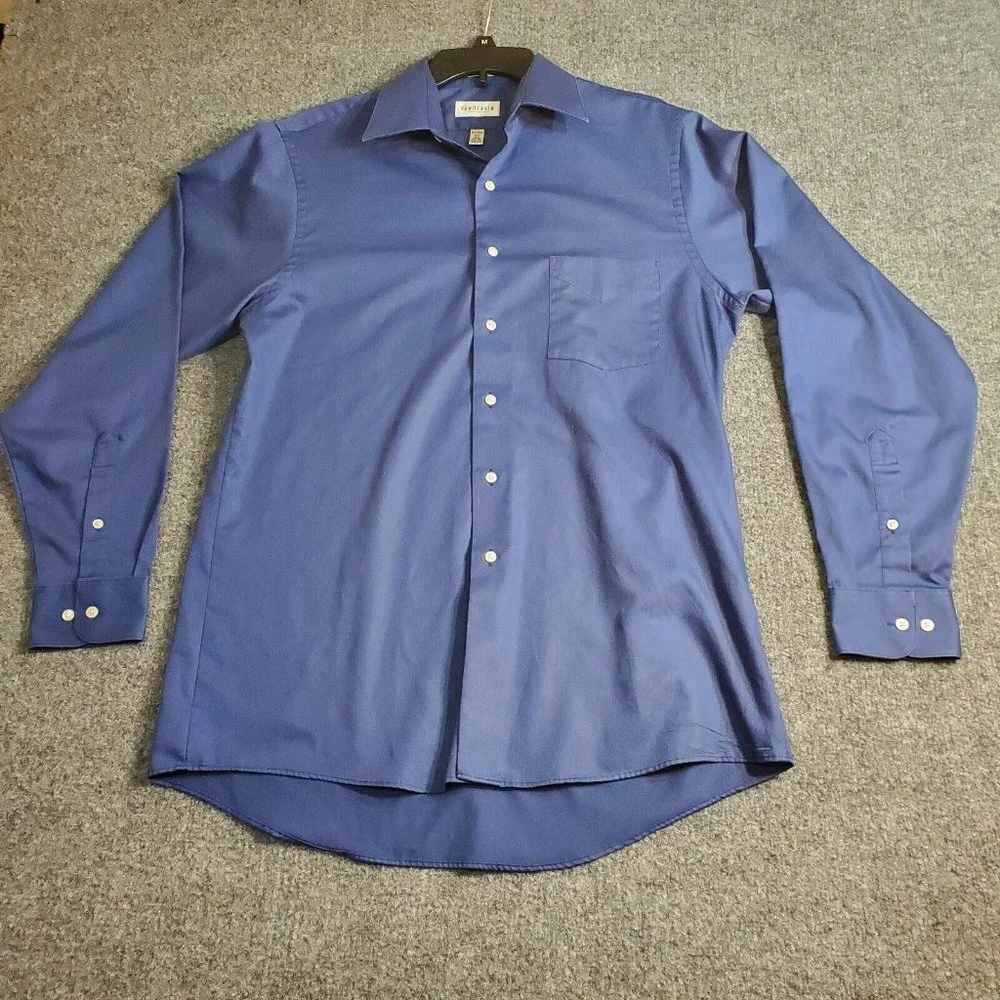 Van Heusen Fitted Wrinkle Free Dress Shirt Men's Size M 15 1/2 34/35 Royal Blue - Picture 2 of 9